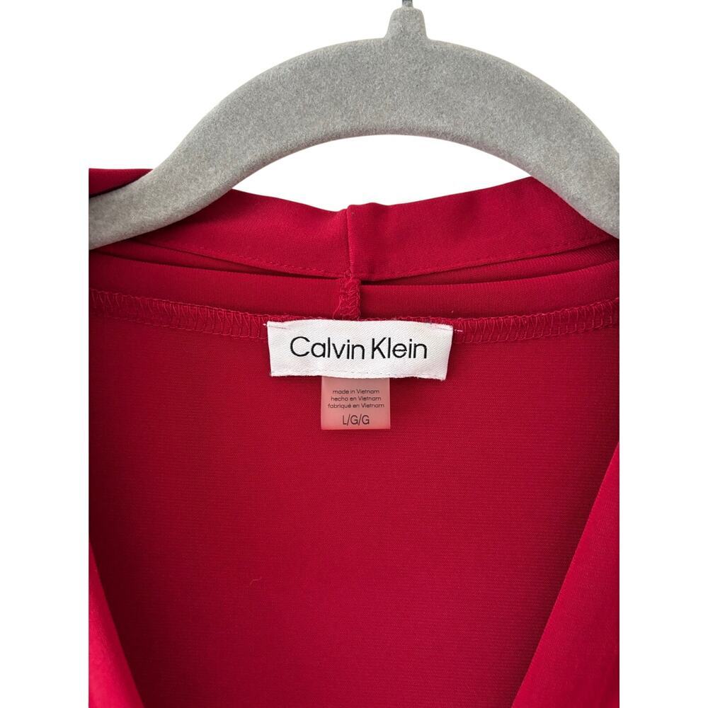 Calvin Klein Womens Red V Neck Blouse Top Long Sleeve Stretch Career Office - Picture 4 of 8
